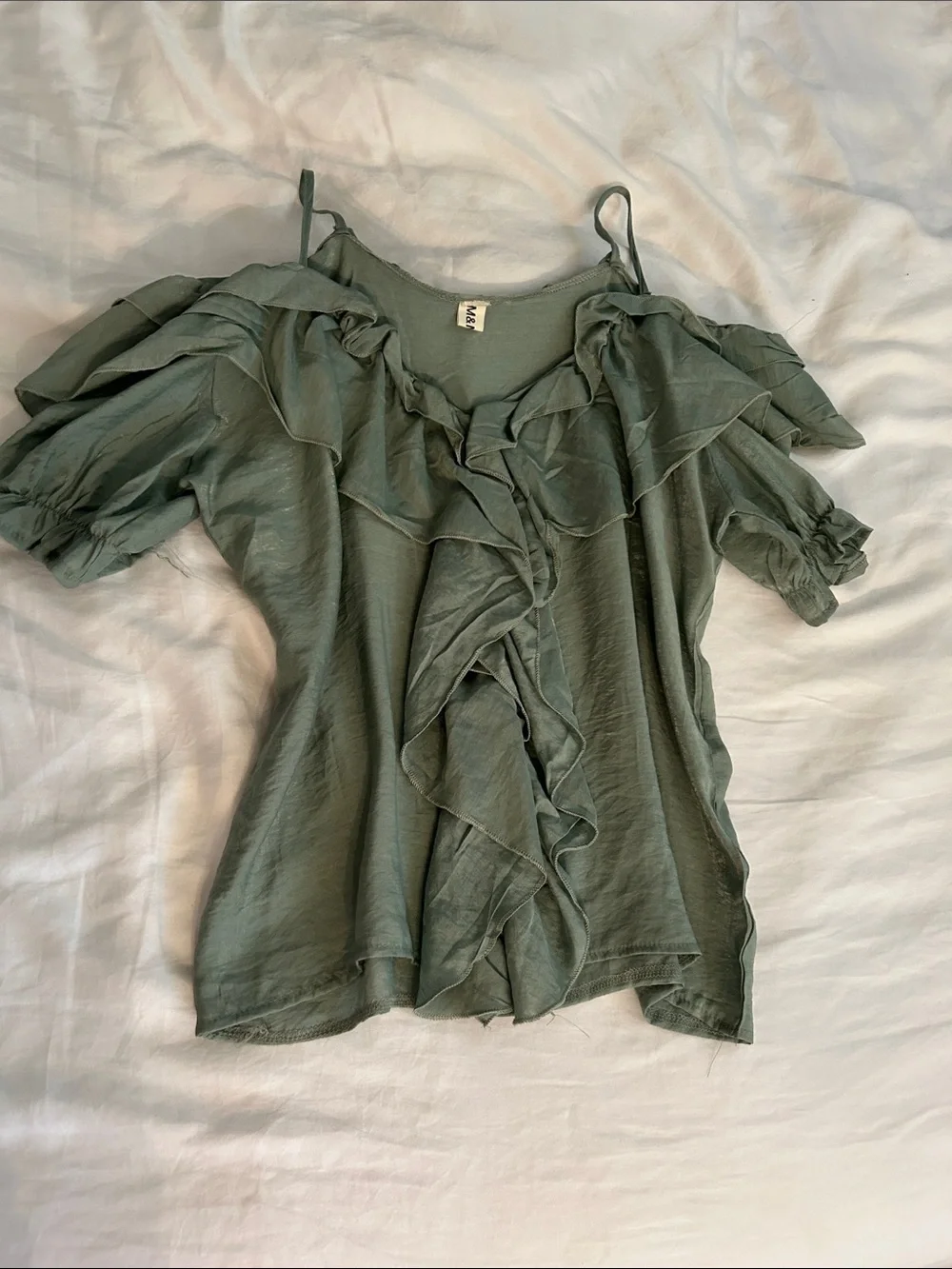 Off-Shoulder Ruffled Green Women’s Top - Picture 2 of 6